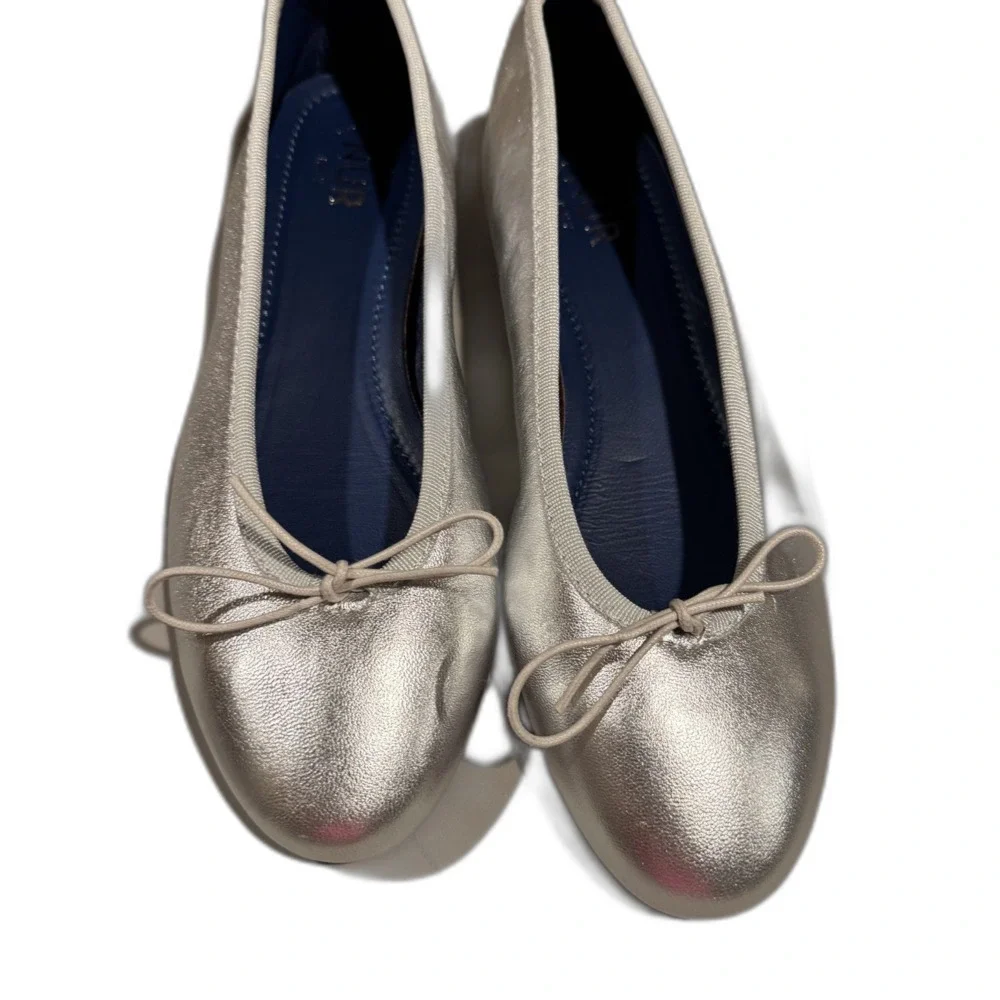 NUR Italy Ballet Flats Metallic Silver Leather Bow Women EU 39 US 8.5 Flat Shoes